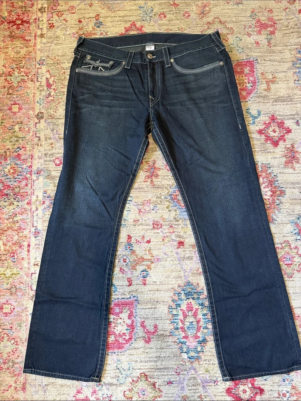 True Religion Men's Straight Jeans in Dark Blue Denim